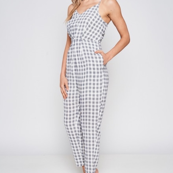 WHITE NAVY HEATHER V-NECK JUMPSUIT - Picture 3 of 3